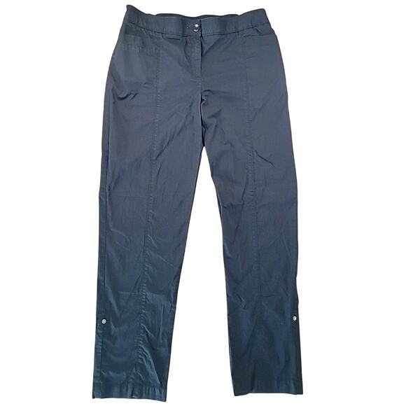 Chico’s Size 1.5 M Black Cotton Pants Snap Roll Up Capri Trousers EUC - Picture 1 of 7
